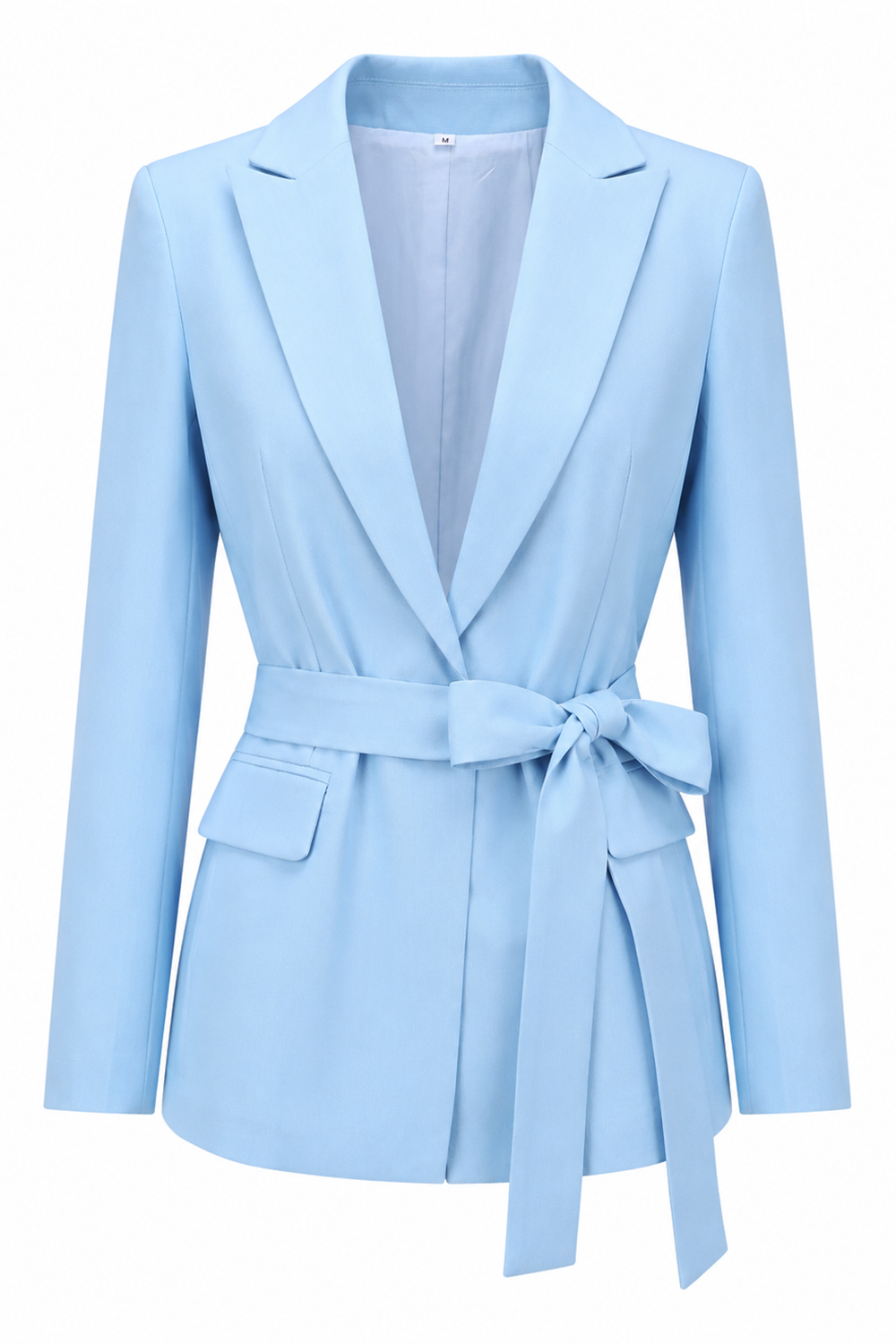 Blue 2 Piece Peak Lapel Wide Leg Business Suits with Sash