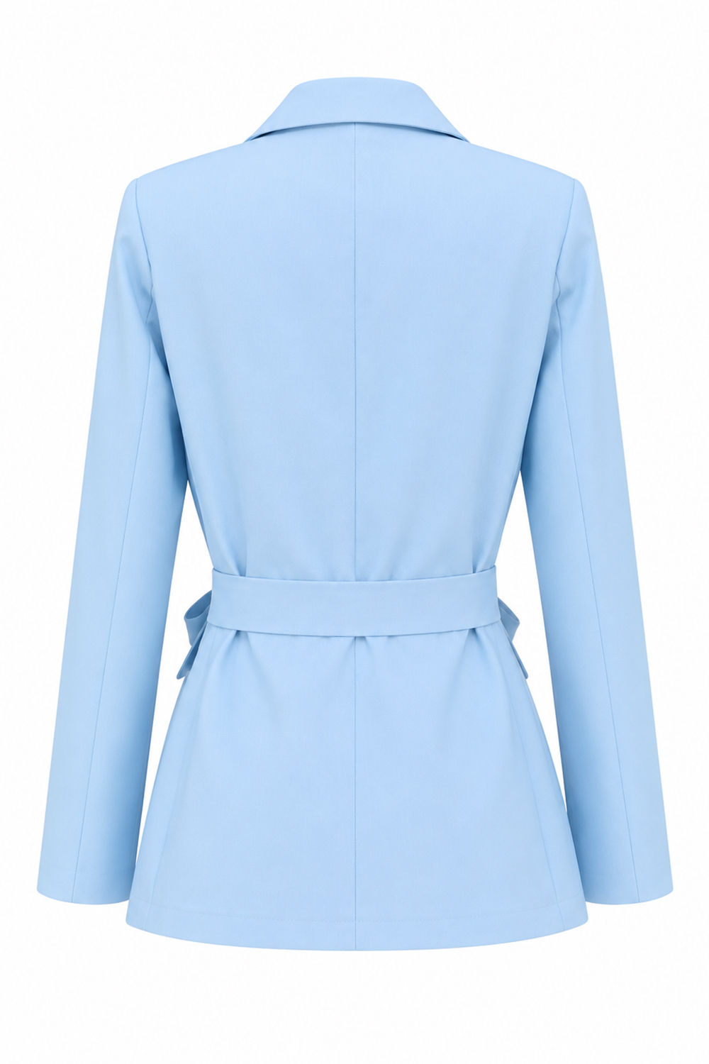Blue 2 Piece Peak Lapel Wide Leg Business Suits with Sash