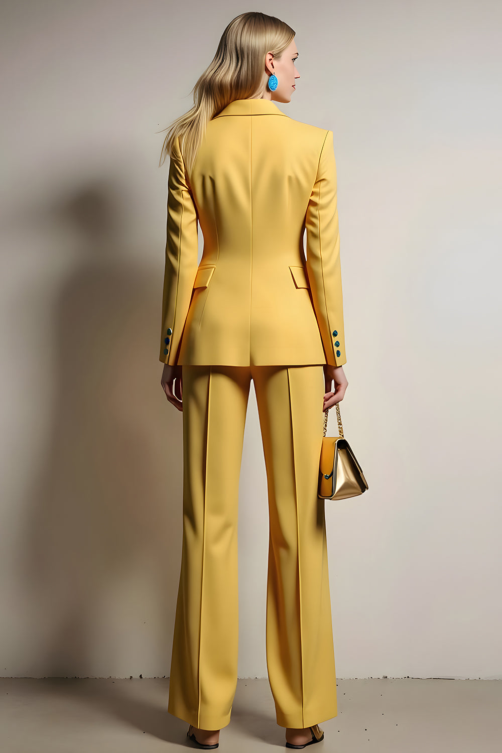 2 Piece Yellow Satin One Button Notched Lapel Business Suits