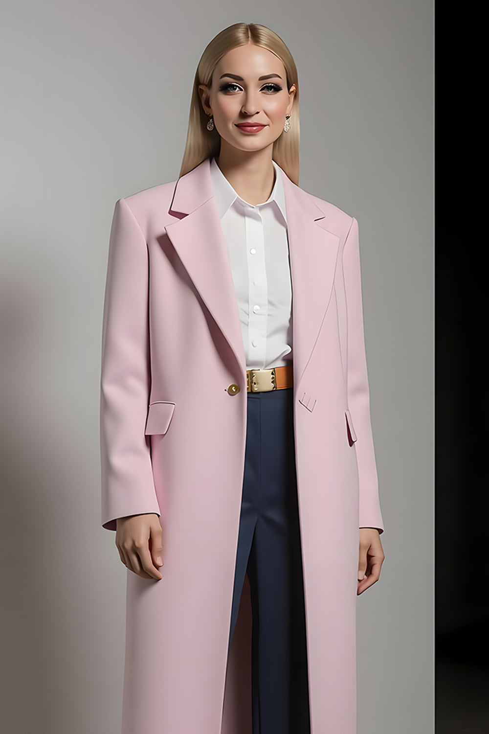 Pink One Button Notched Lapel Slim FIt Women Blazer