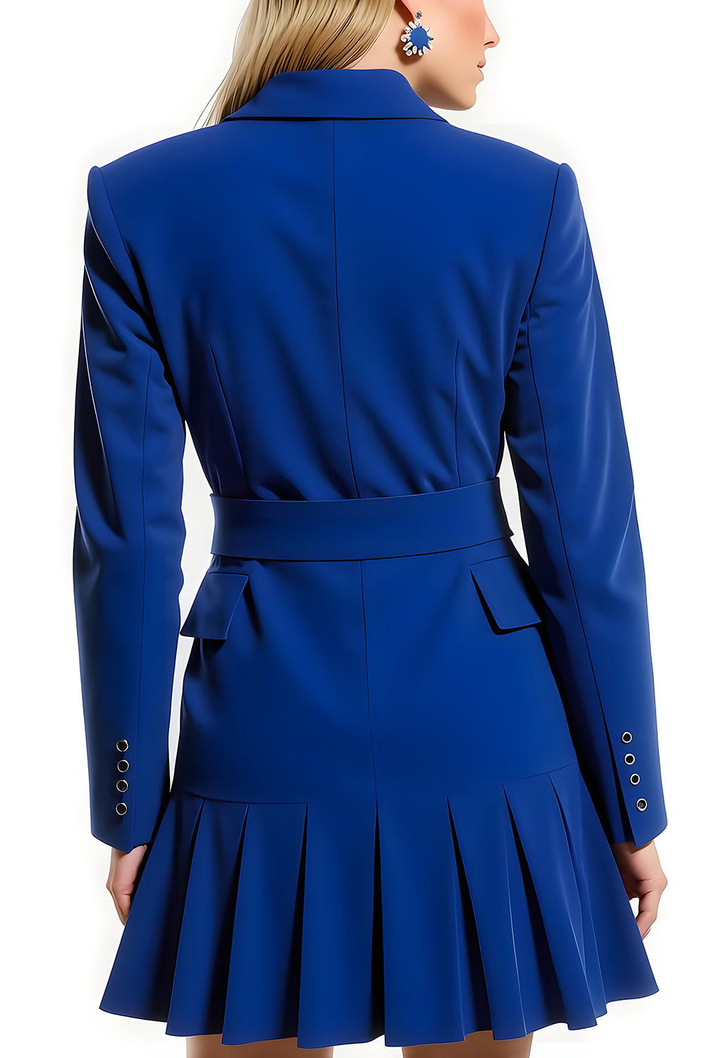 Royal Blue Slim Fit Notched Lapel Single Breasted Blazer Dress