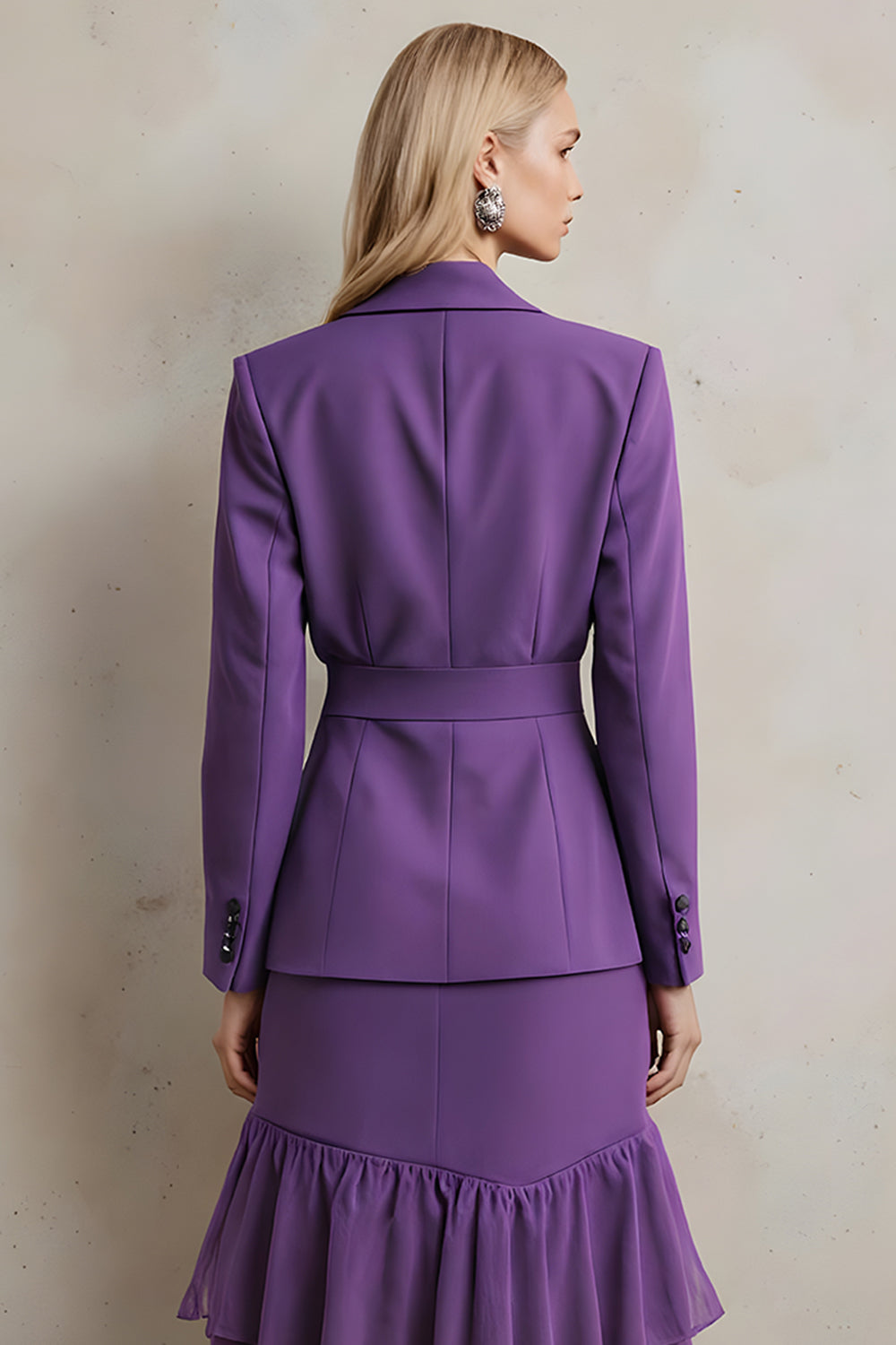 2 Piece Dark Purple Long Sleeves Peak Lapel Business Suits with Sash