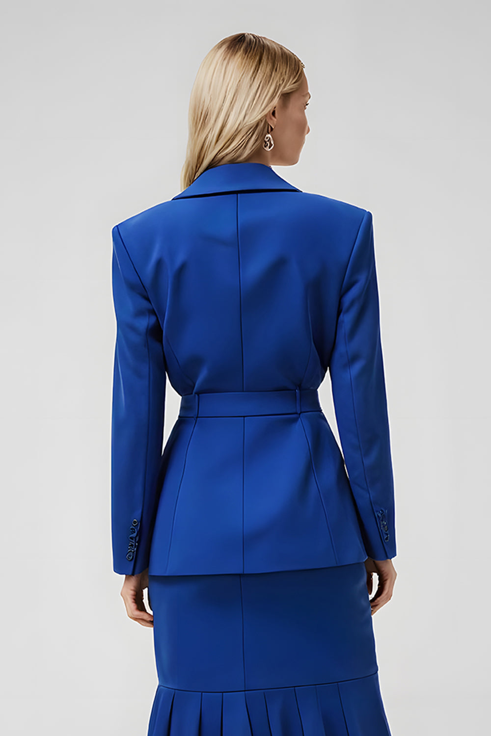 2 Piece Royal Blue Solid Notched Lapel Midi Business Suits