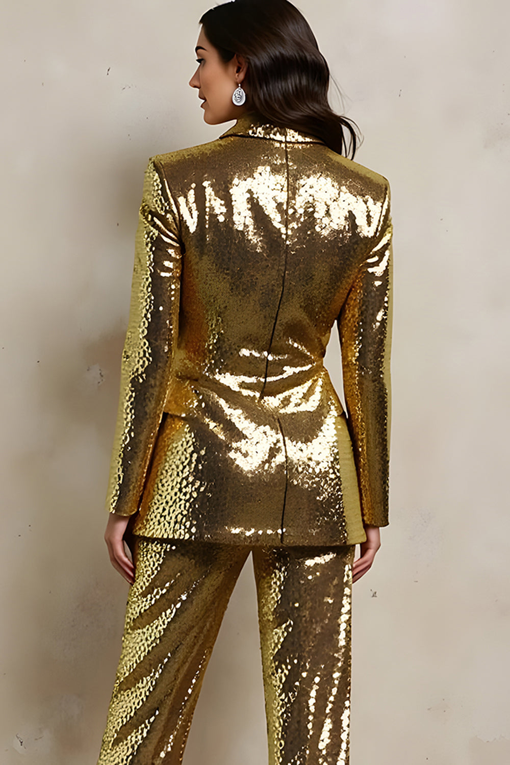 Sparkly Golden Sequins Peak Lapel Women Party Suits