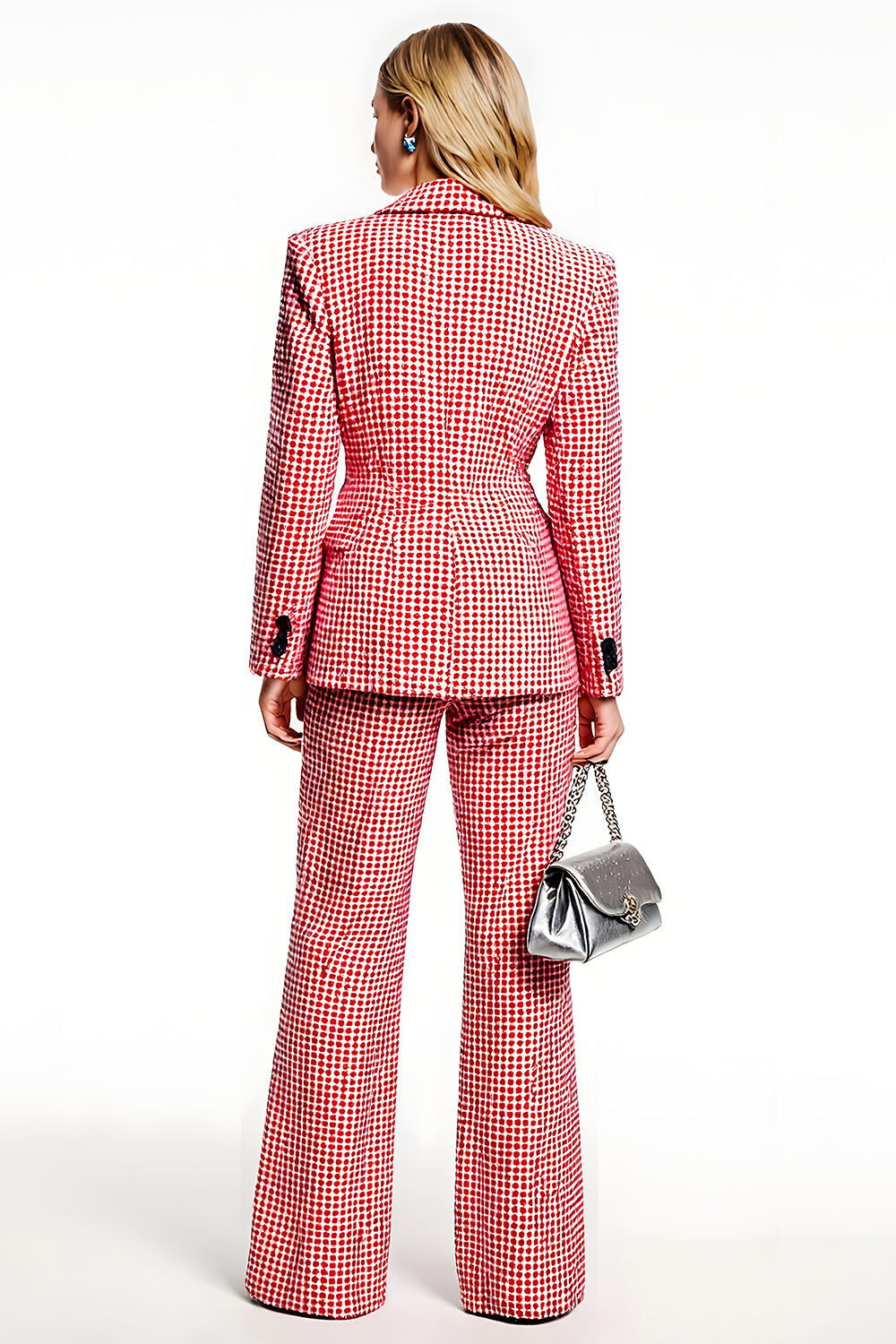 2 Piece Red One Button Plaid Wide Leg Business Suits