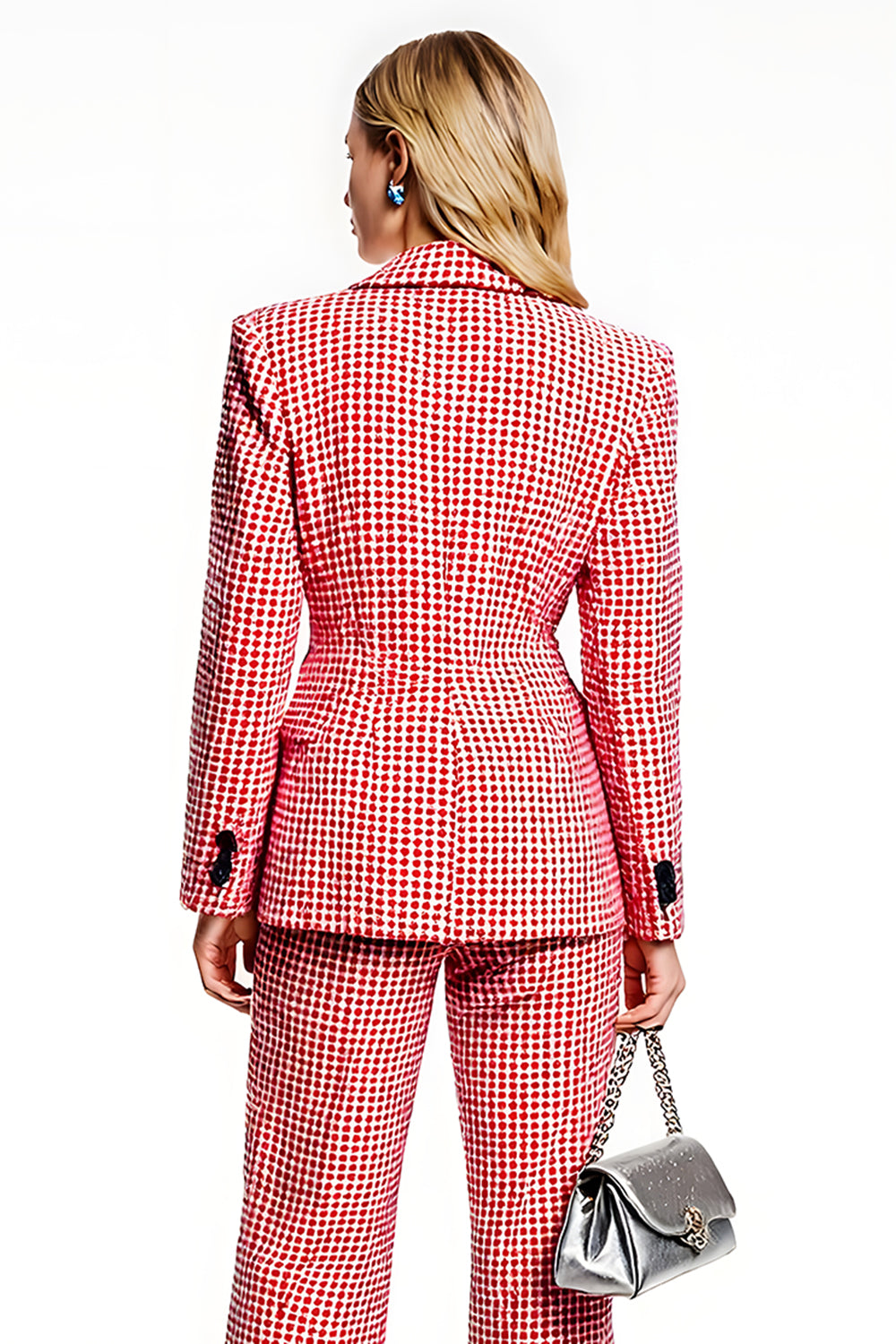 2 Piece Red One Button Plaid Wide Leg Business Suits