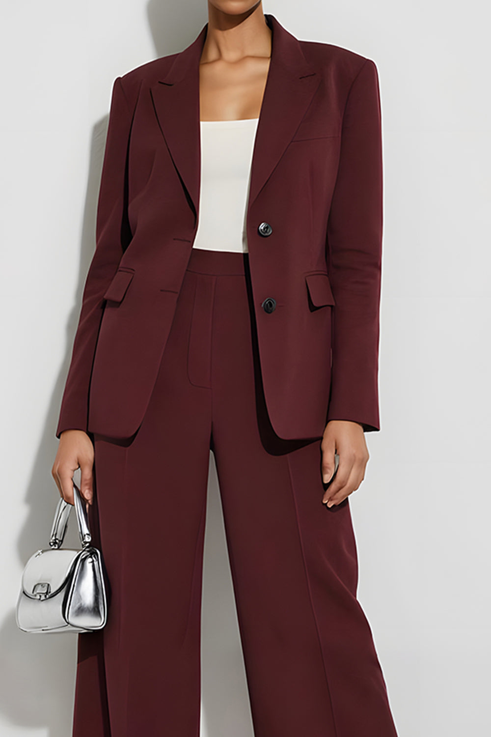 Burgundy 2 Piece Slim Fit Single Breasted Notched Lapel Long Sleeves Business Suits