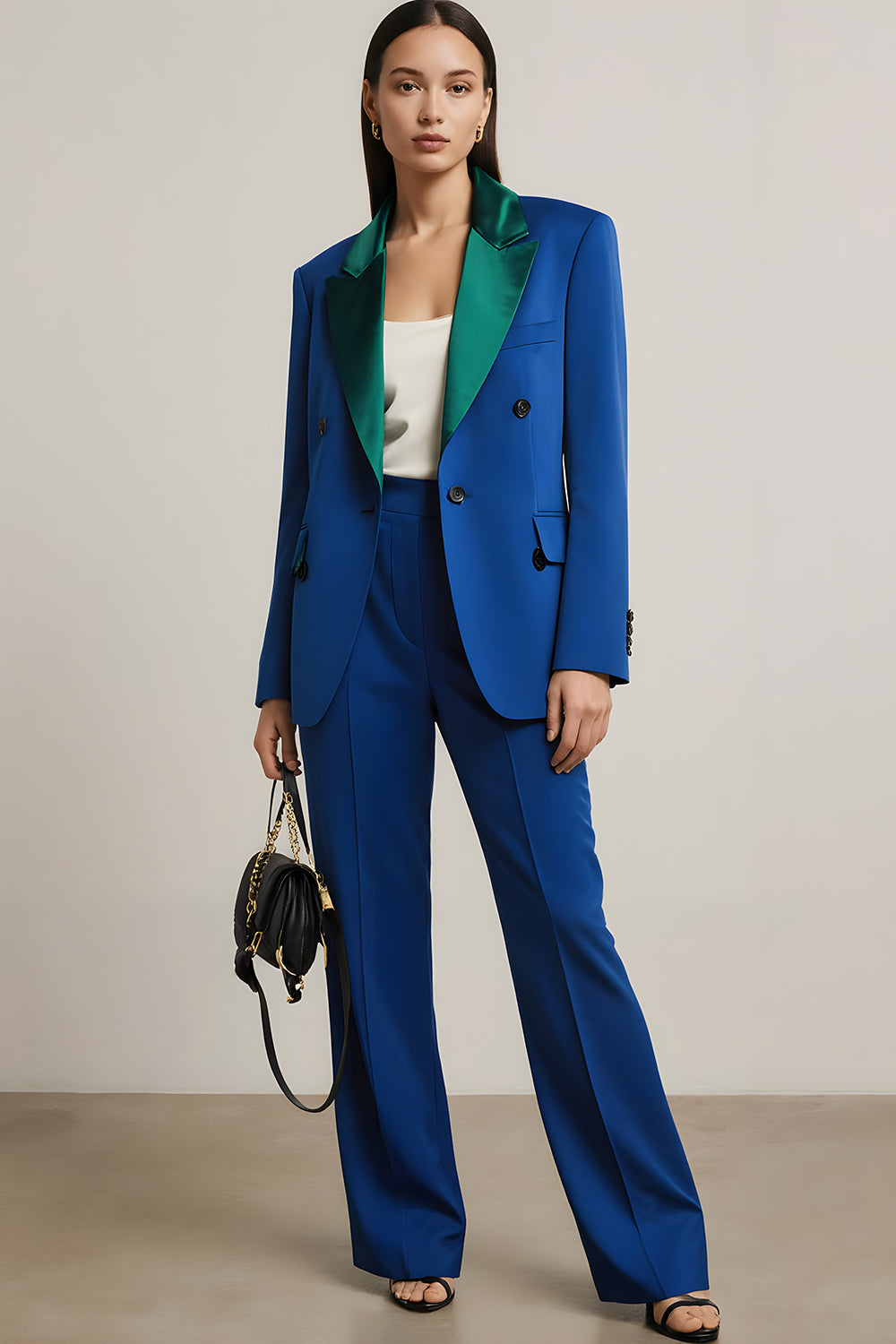 Royal Blue 2 Piece Single Breasted Peak Lapel Long Sleeves Business Suits