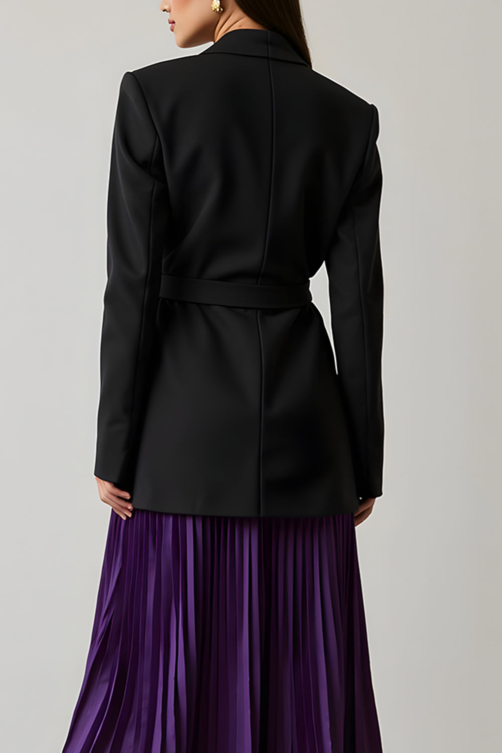 2 Piece Black and Purple  A-Line Pleated Peak Lapel Long Sleeves Business Suits