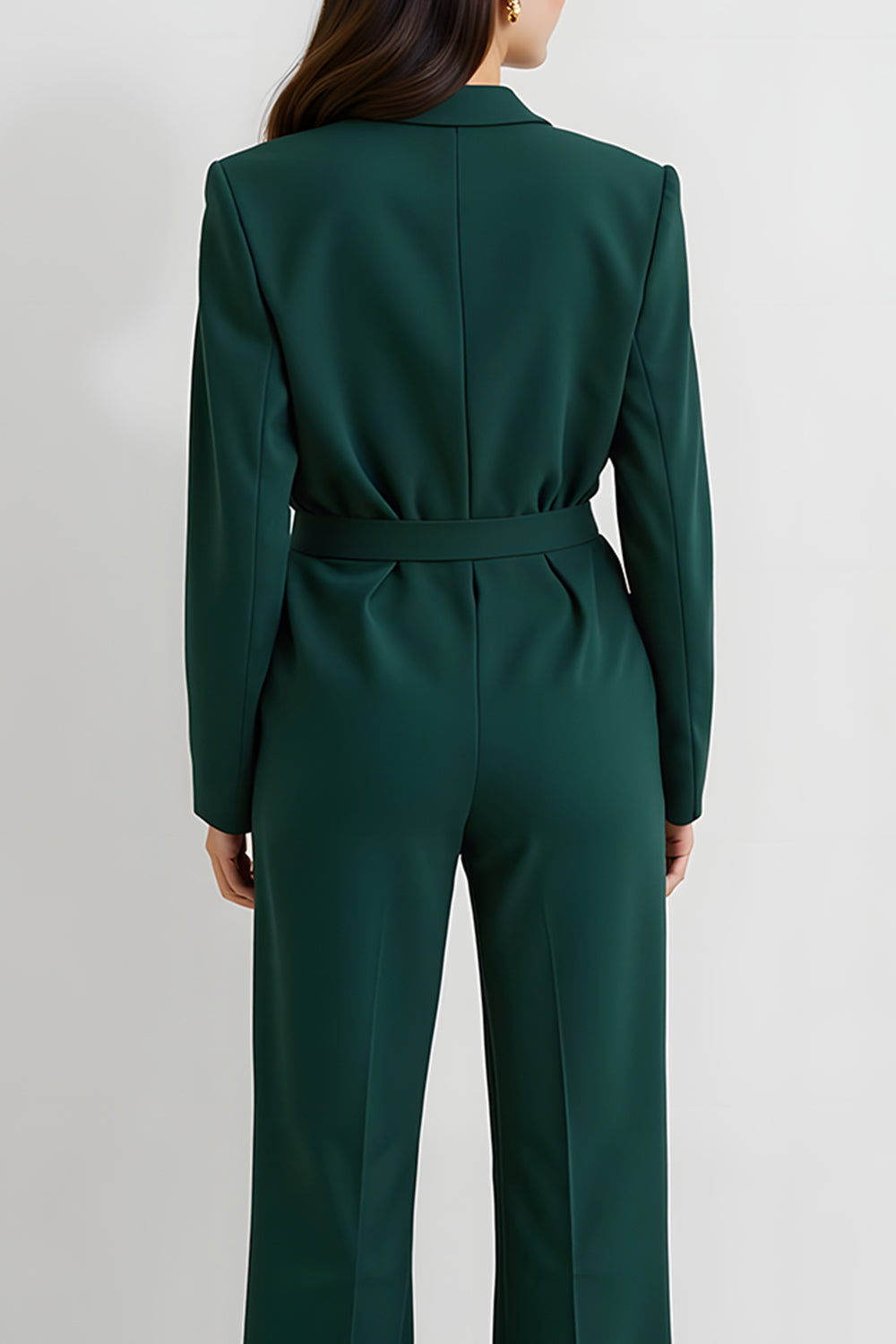 Dark Green Notched Lapel Long Sleeves Business Jumpsuits with Belt
