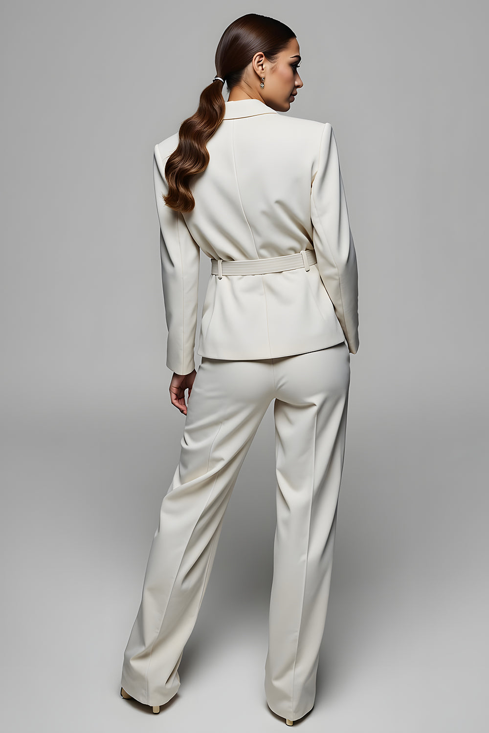 Ivory 2 Piece Notched Lapel Long Sleeves Business Suits with Sash