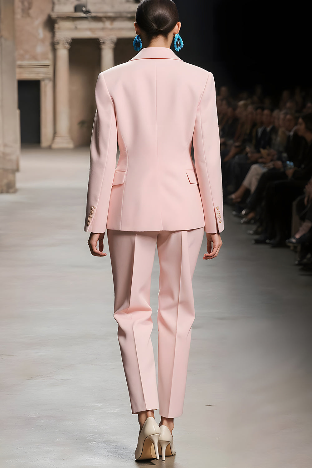 Pink 2 Piece Single Breasted Notched Lapel Long Sleeves Business Suits