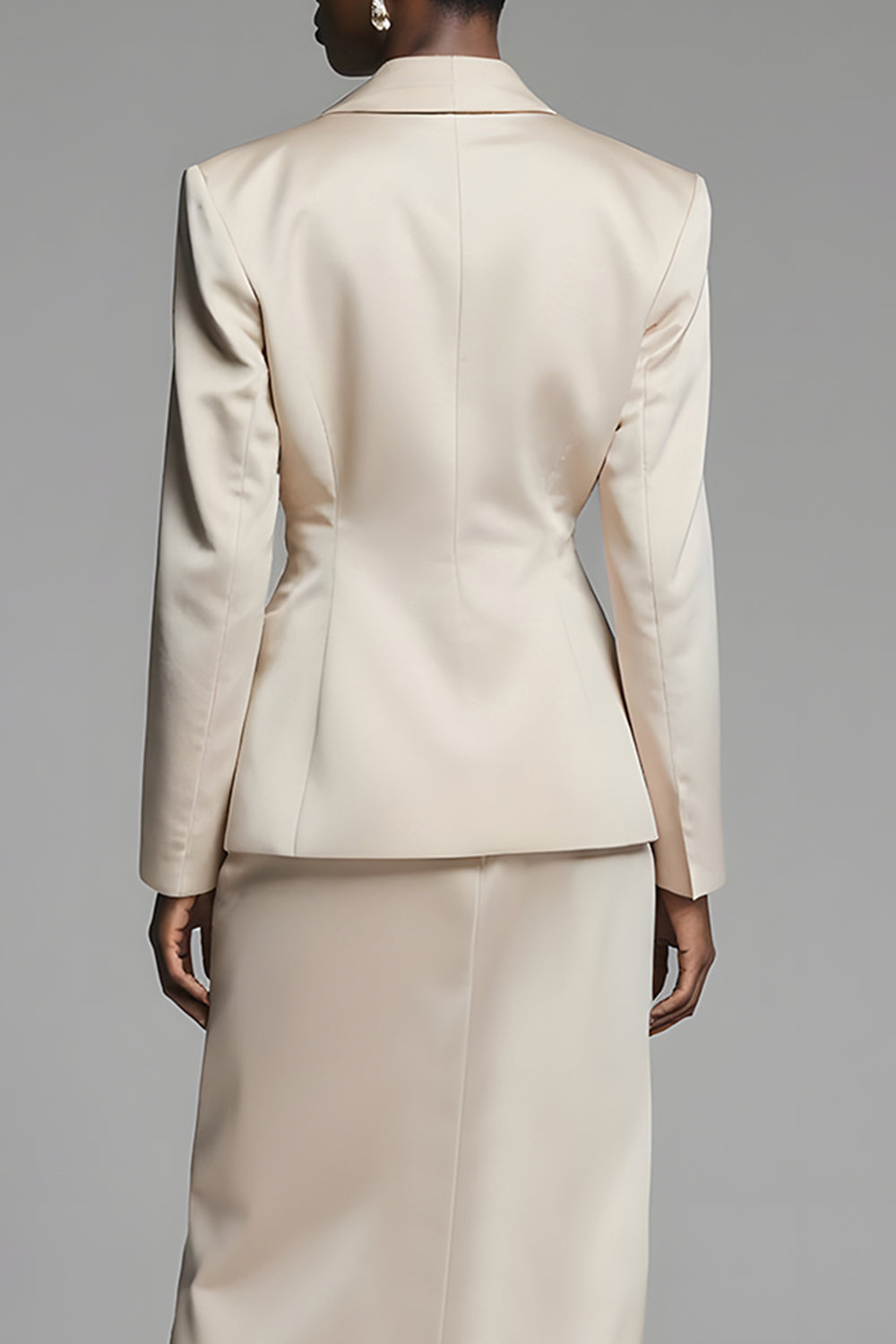 Champagne 2 Piece Pencil Peak Lapel Long Sleeves Midi Business Suits with Slit