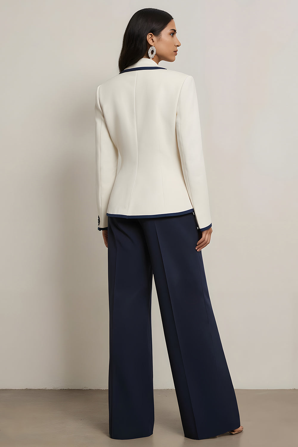 2 Piece White and Blue Notched Lapel Long Sleeves Business Suits with Buttons