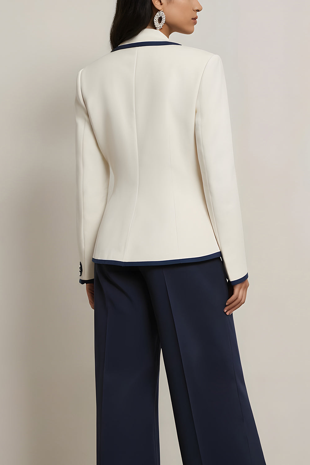 2 Piece White and Blue Notched Lapel Long Sleeves Business Suits with Buttons