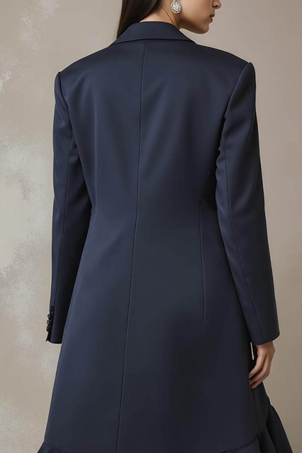 2 Piece Navy Notched Lapel Long Sleeves Business Suits with Ruffles
