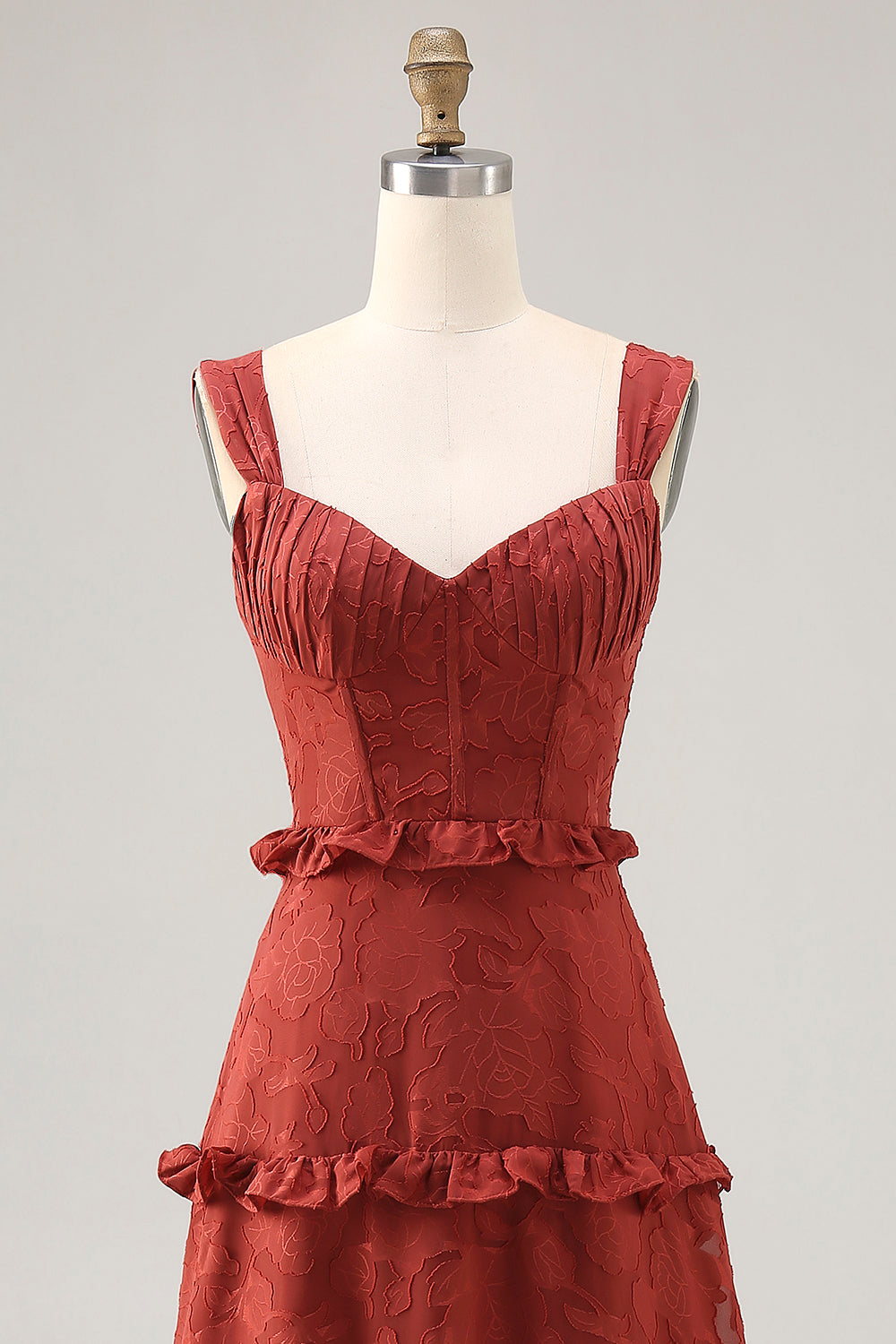 Terracotta A Line Lace Long Corset Wedding Guest Dress with Ruffles