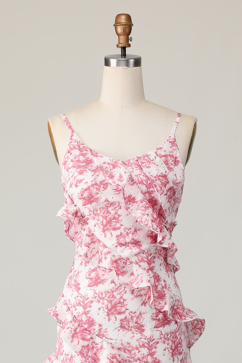 Floral Blush Sheath Chiffon Ruffled Long Wedding Guest Dress with Slit