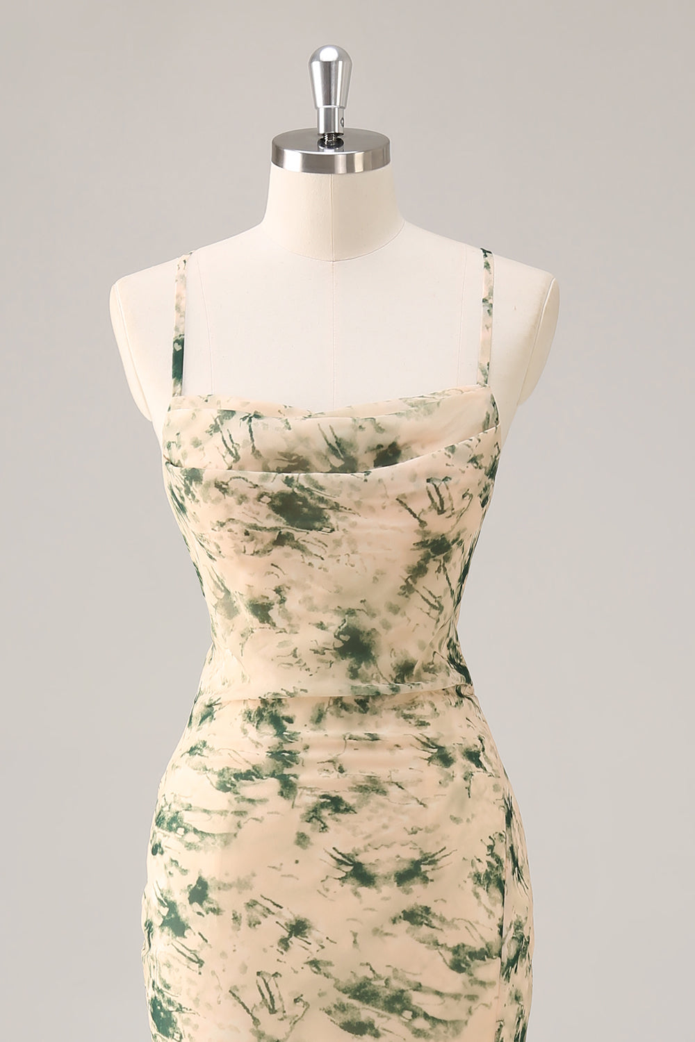 Floral Champagne Mermaid Ruched Long Wedding Guest Dress with Slit