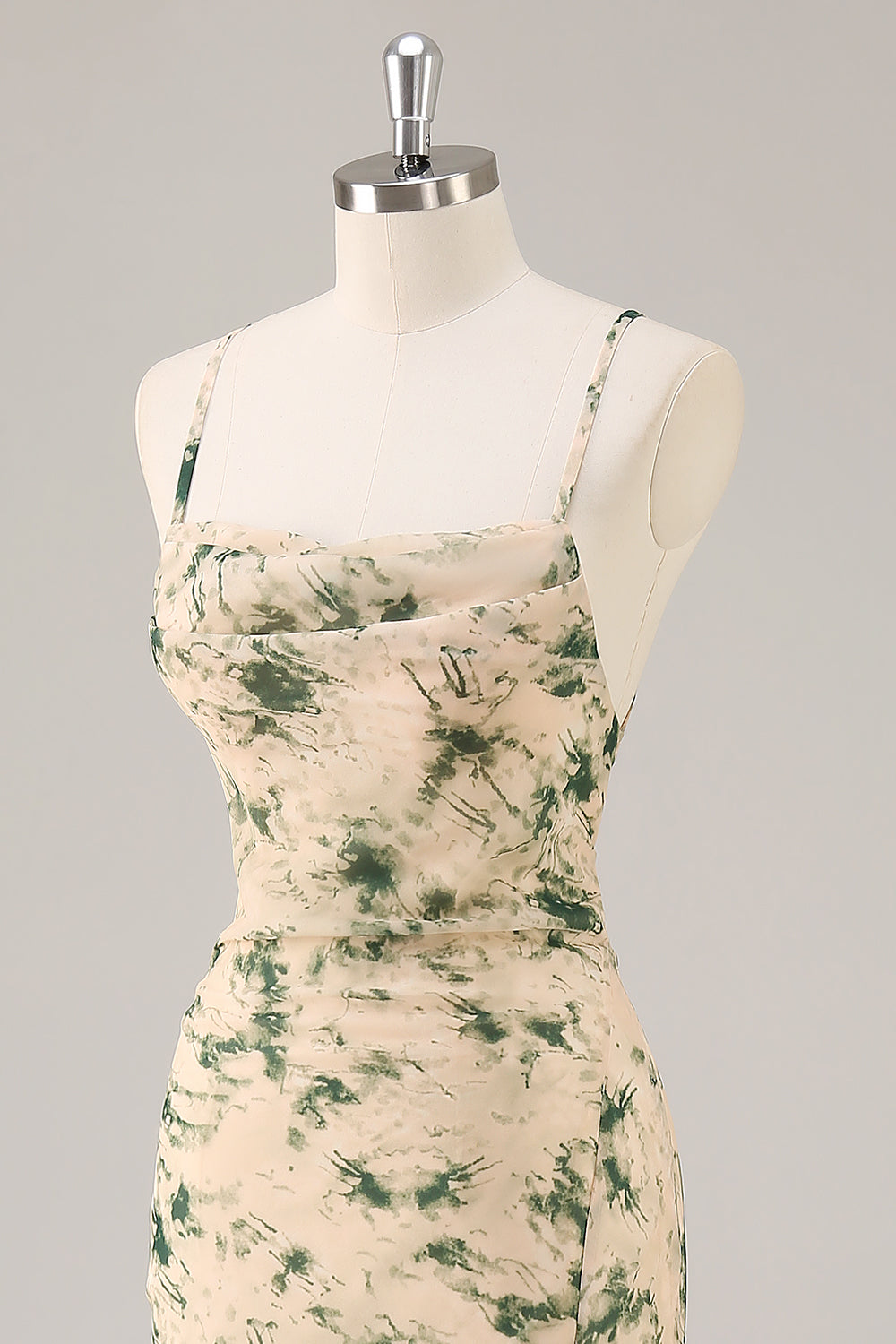 Floral Champagne Mermaid Ruched Long Wedding Guest Dress with Slit