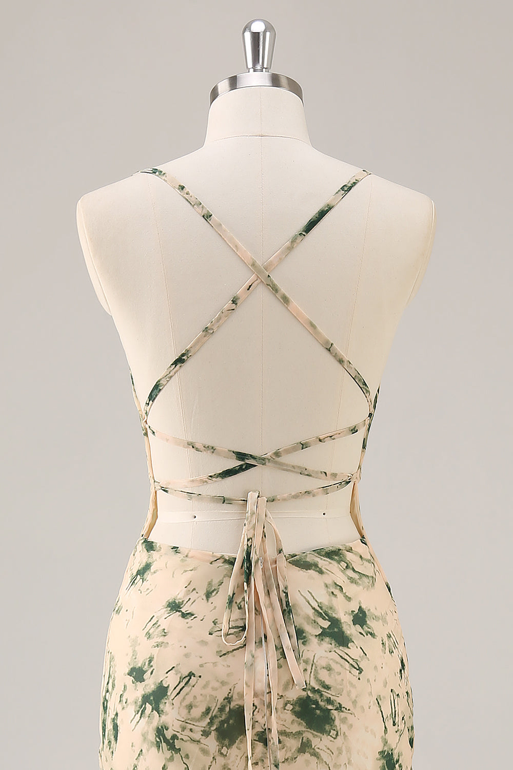 Floral Champagne Mermaid Ruched Long Wedding Guest Dress with Slit