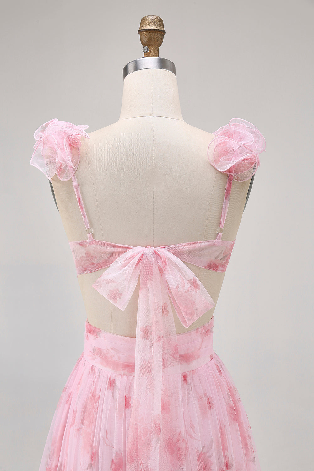 Floral Blush Chiffon A-Line V-Neck Cut Out Long Wedding Guest Dress