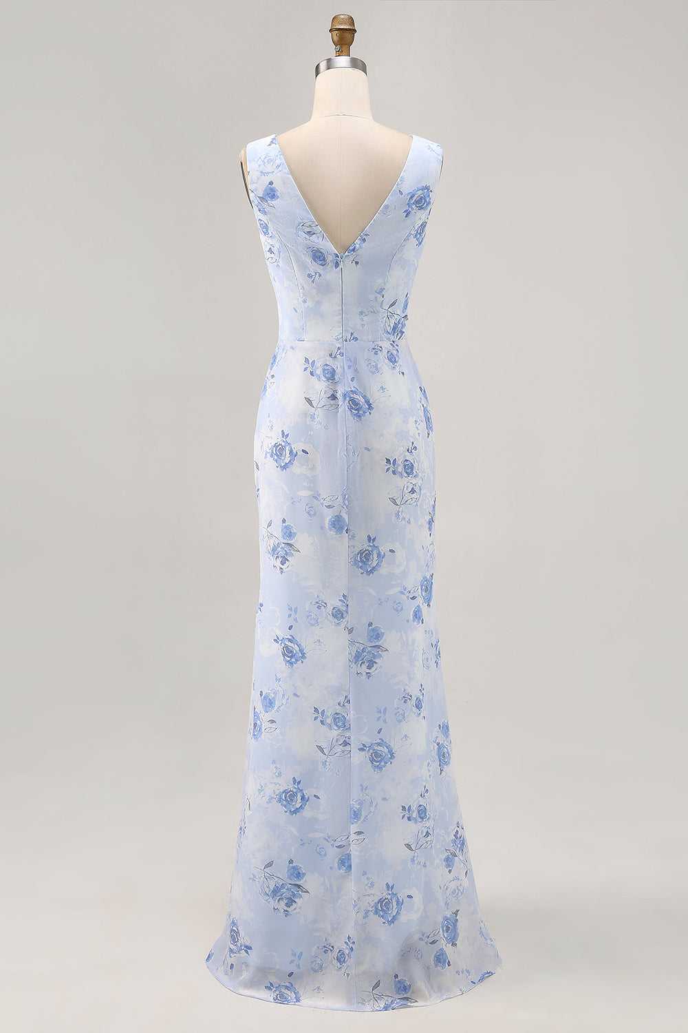 Blue Sheath Chiffon Long Floral Wedding Guest Dress