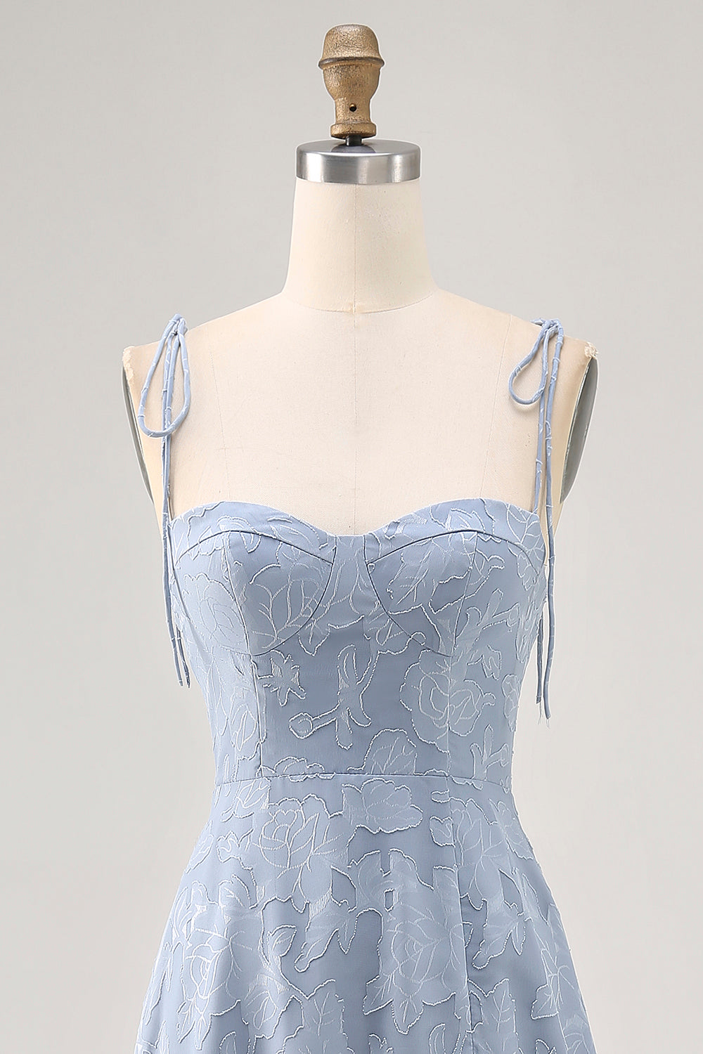 Dusty Blue A Line Spaghetti Straps Lace Midi Wedding Guest Dress with Slit