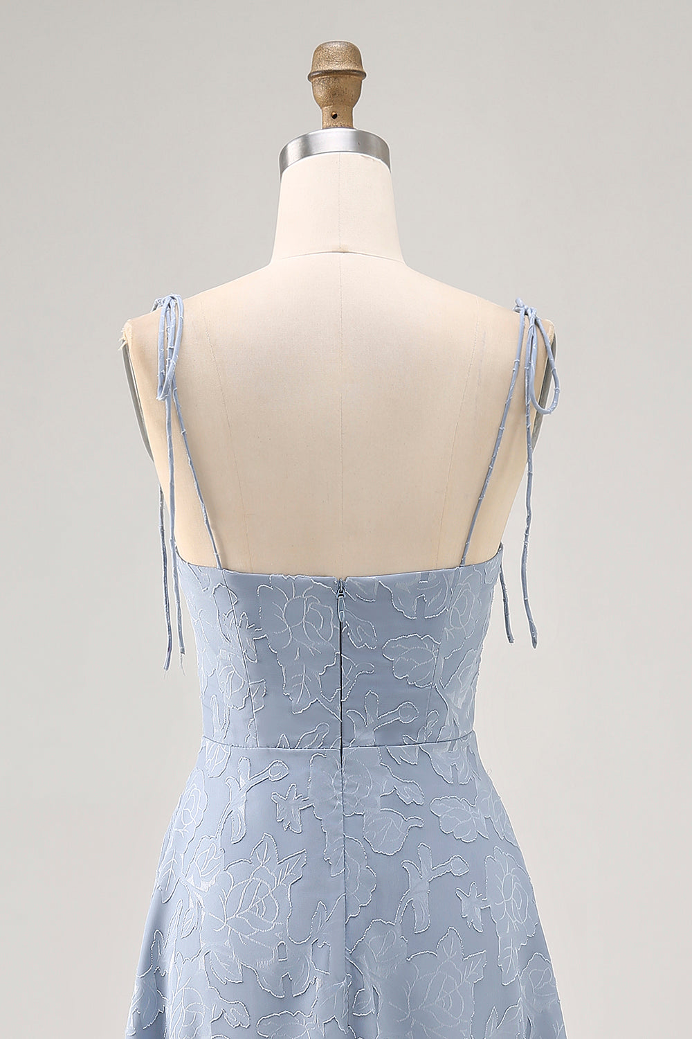 Dusty Blue A Line Spaghetti Straps Lace Midi Wedding Guest Dress with Slit