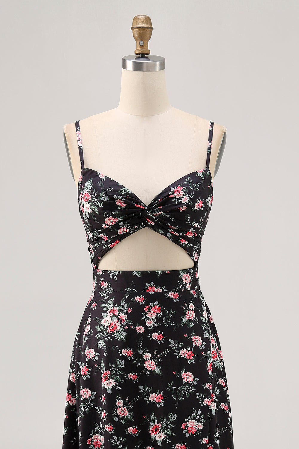 Black Cut Out A Line Long Floral Wedding Guest Dress with Slit