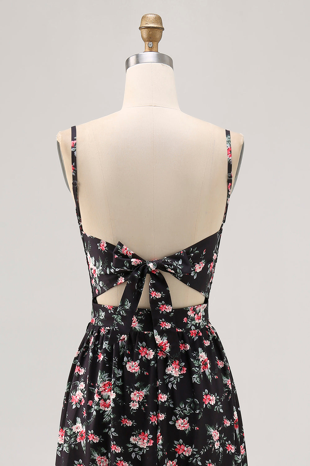 Black Cut Out A Line Long Floral Wedding Guest Dress with Slit
