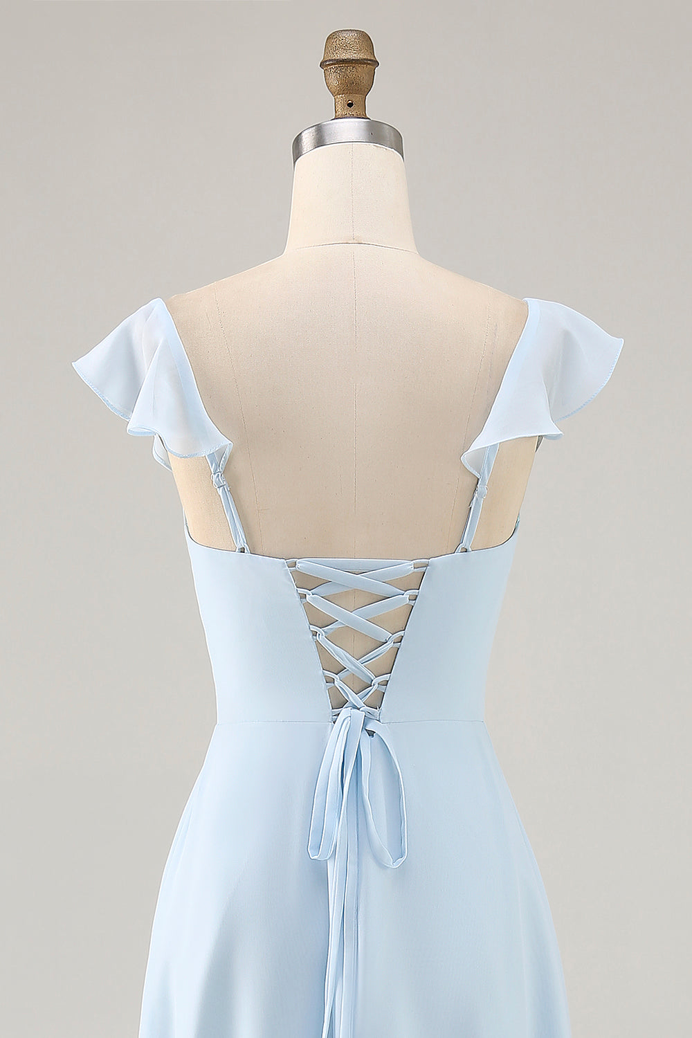 Sky Blue Tiered Chiffon Asymmetrical Wedding Guest Dress with Ruffles