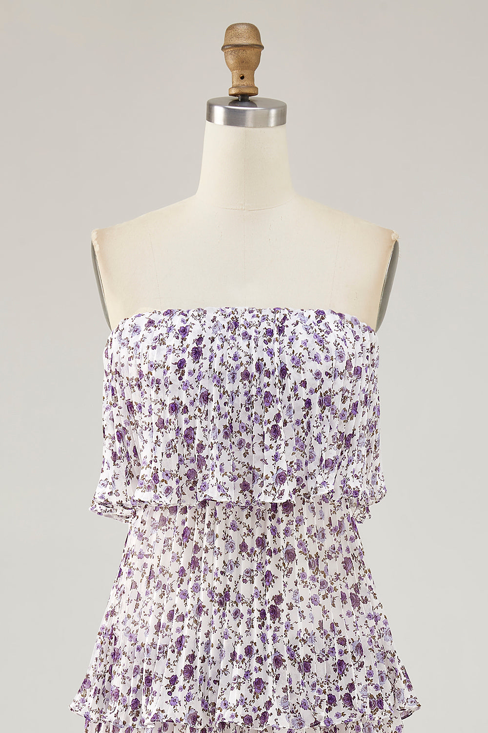 Purple Chiffon Tiered Long Floral Wedding Guest Dress with Ruffles