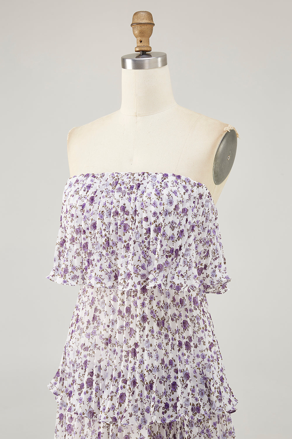 Purple Chiffon Tiered Long Floral Wedding Guest Dress with Ruffles