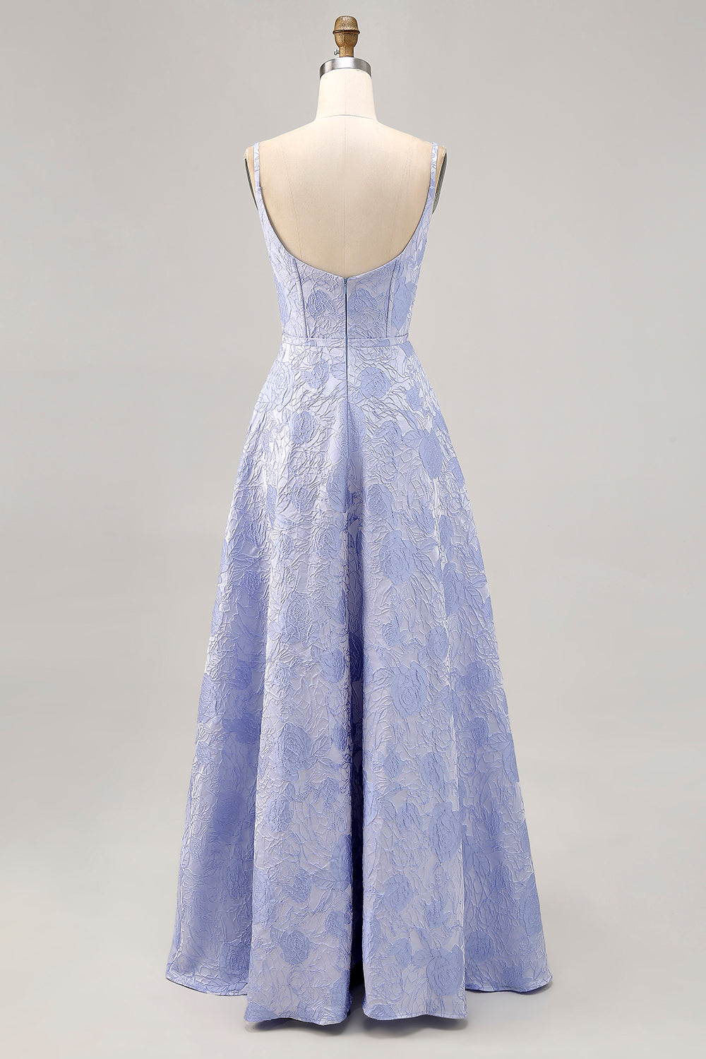 Blue Corset A Line Jacquard Long Floral Wedding Guest Dress with Slit