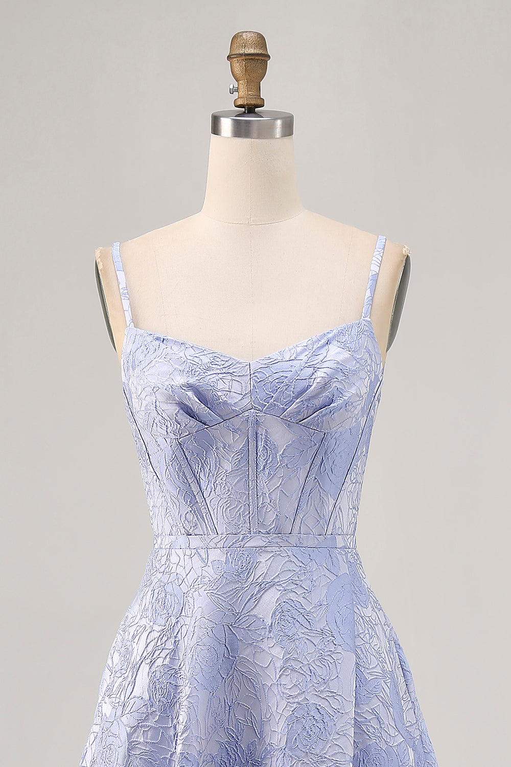 Floral Blue Corset Long Jacquard Wedding Guest Dress with Slit