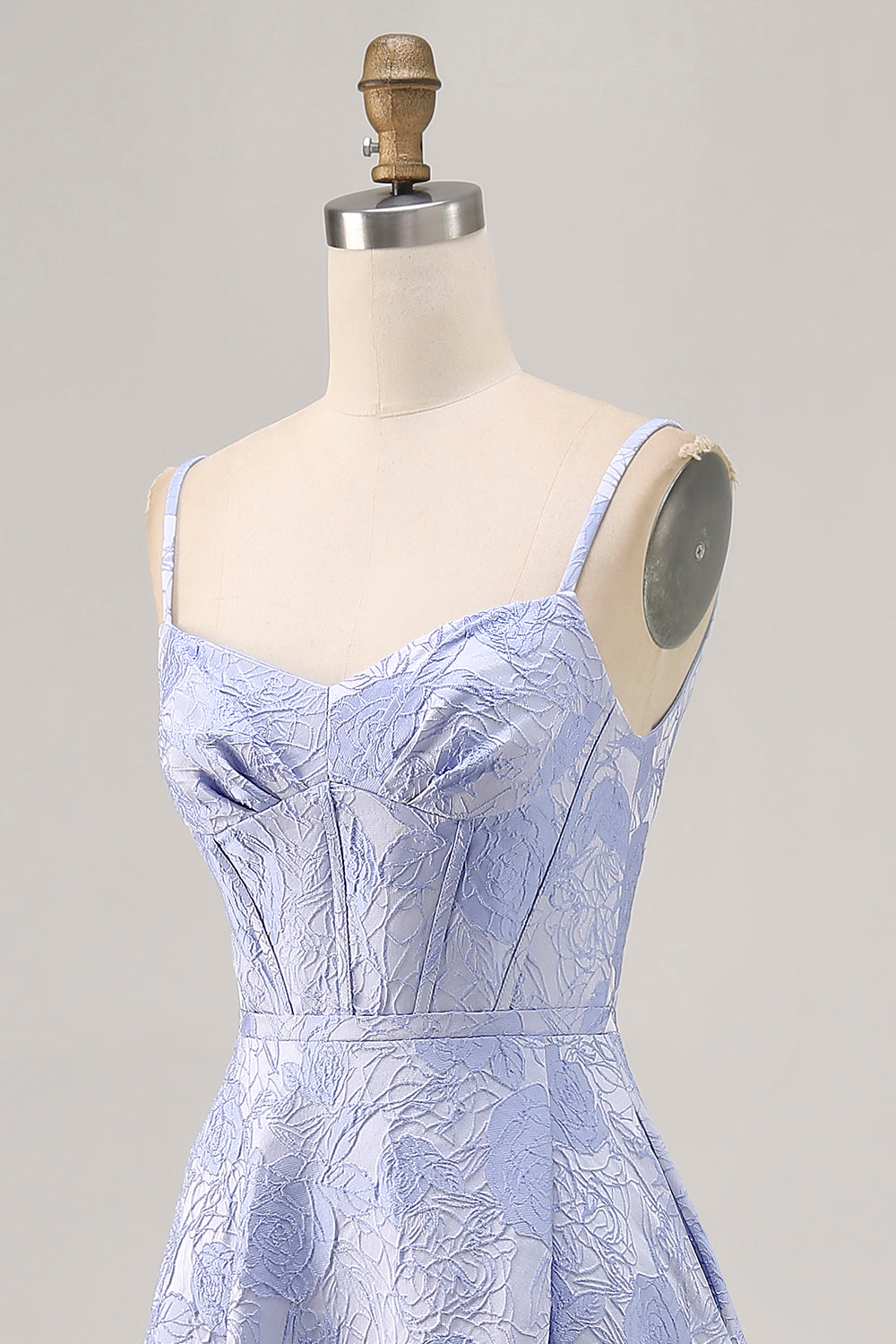 Floral Blue Corset Long Jacquard Wedding Guest Dress with Slit