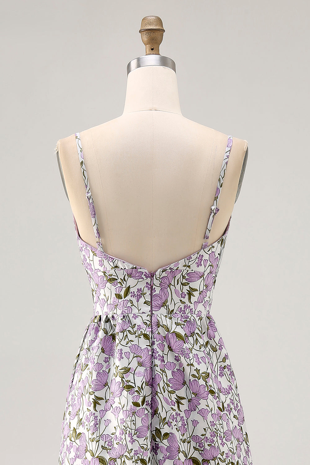 Floral Purple A Line Spaghetti Straps Ruched Long Wedding Guest Dress