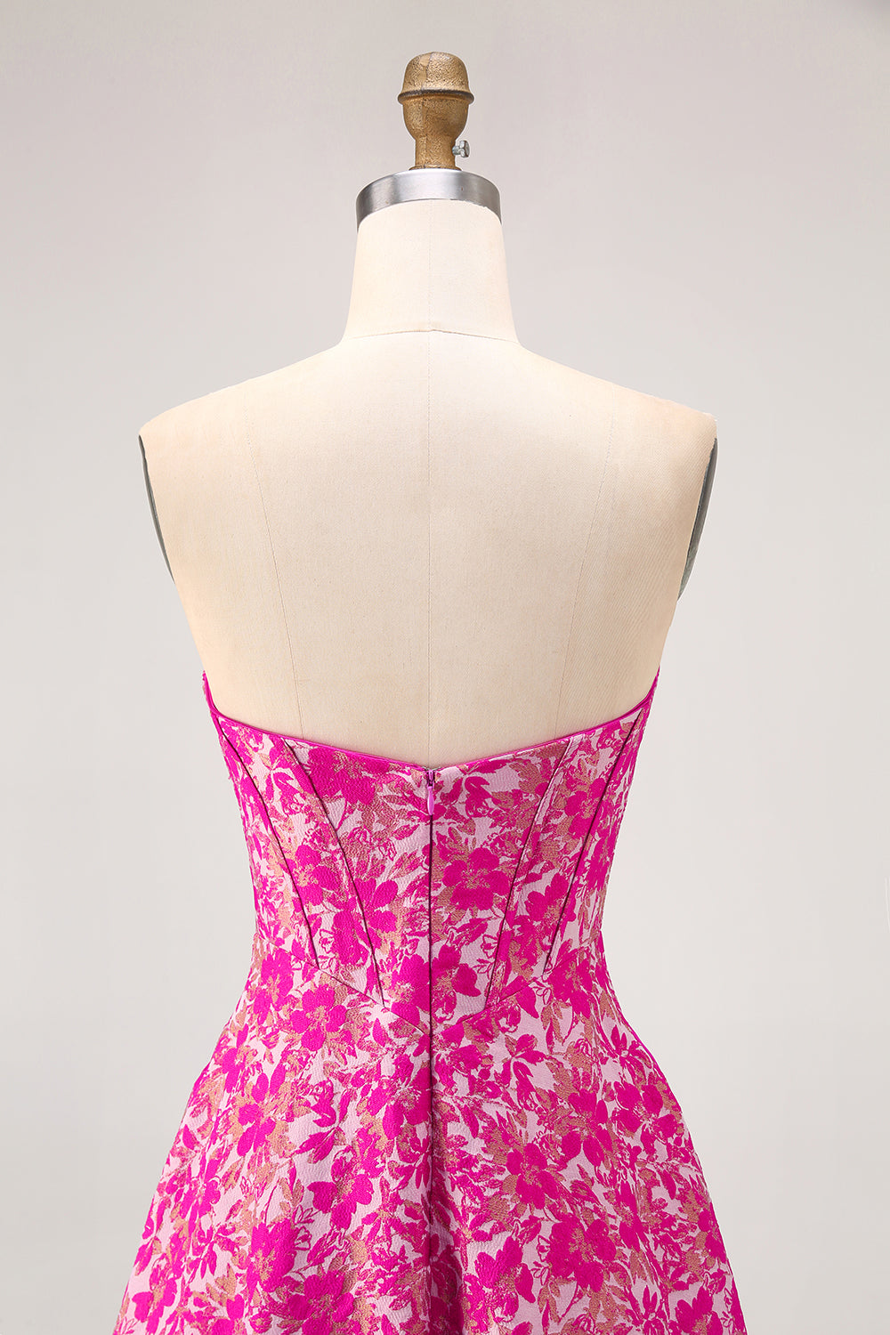 Floral Fuchsia A Line Long Corset Wedding Guest Dress with Slit