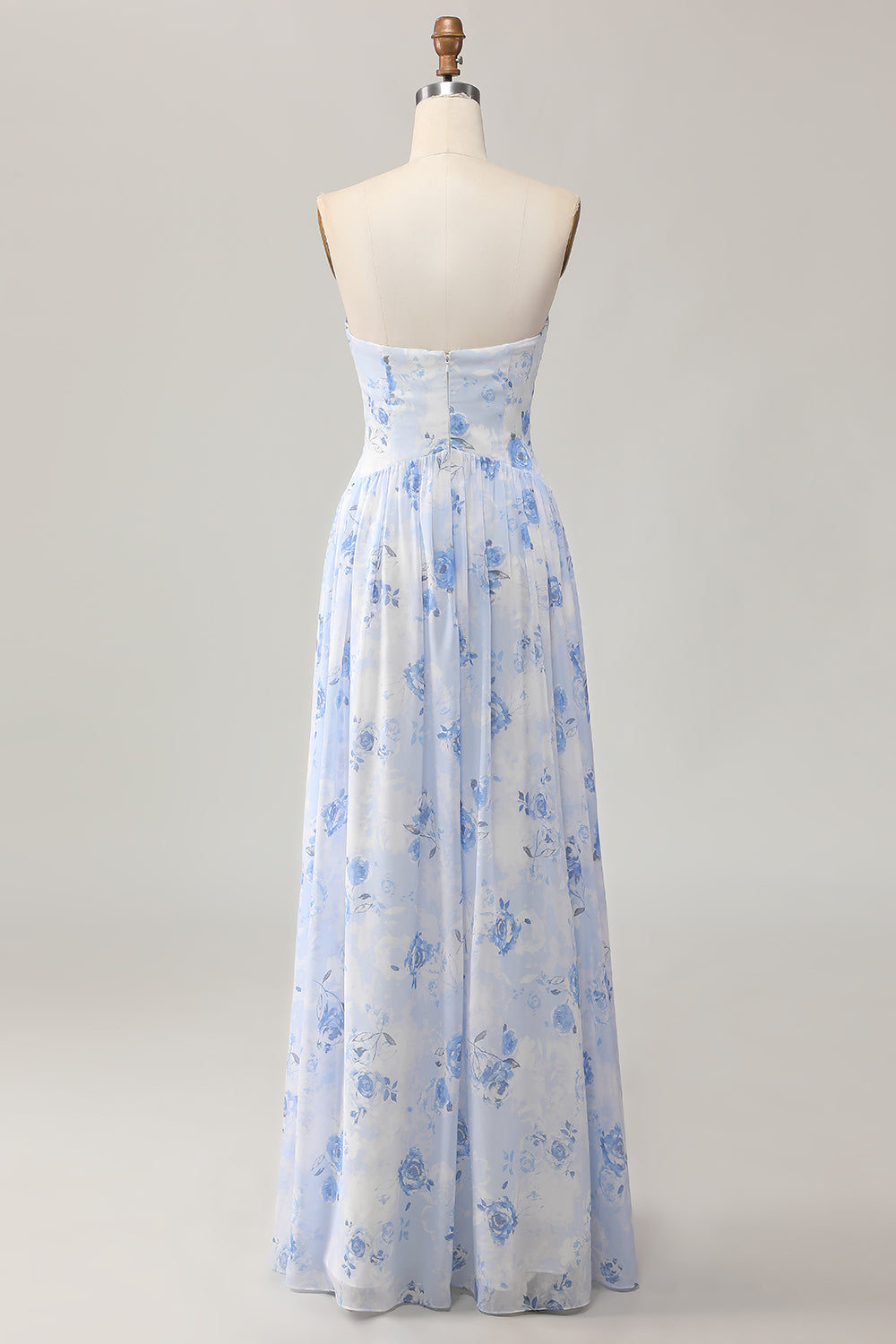 Floral Blue Neck Scarf Long Corset Wedding Guest Dress with Slit