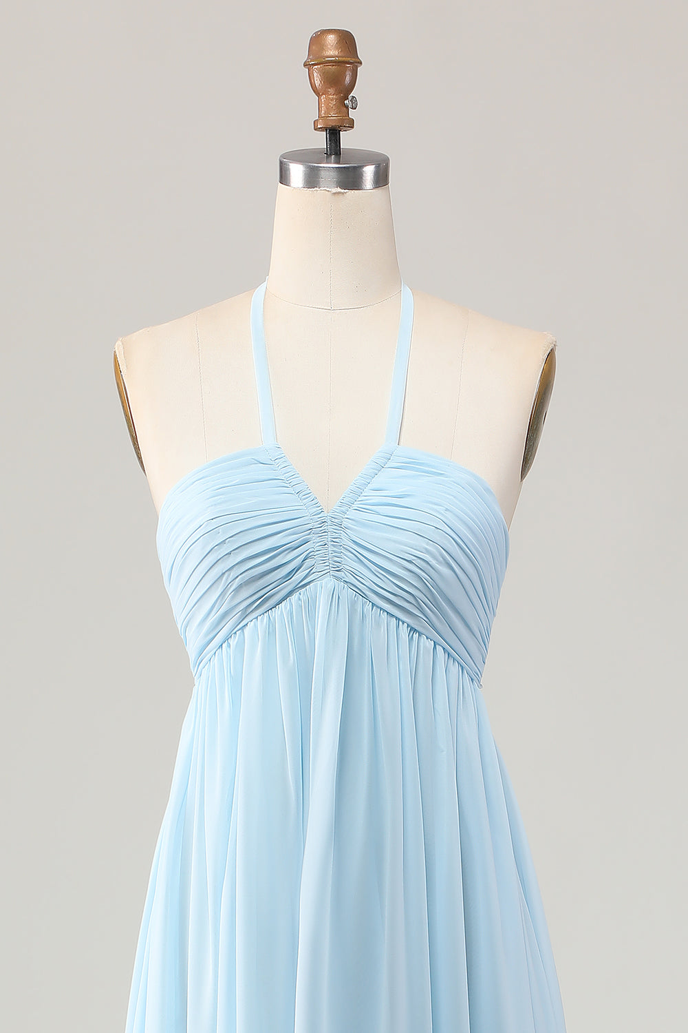 Sky Blue A Line Chiffon Long Halter Wedding Guest Dress with Bow