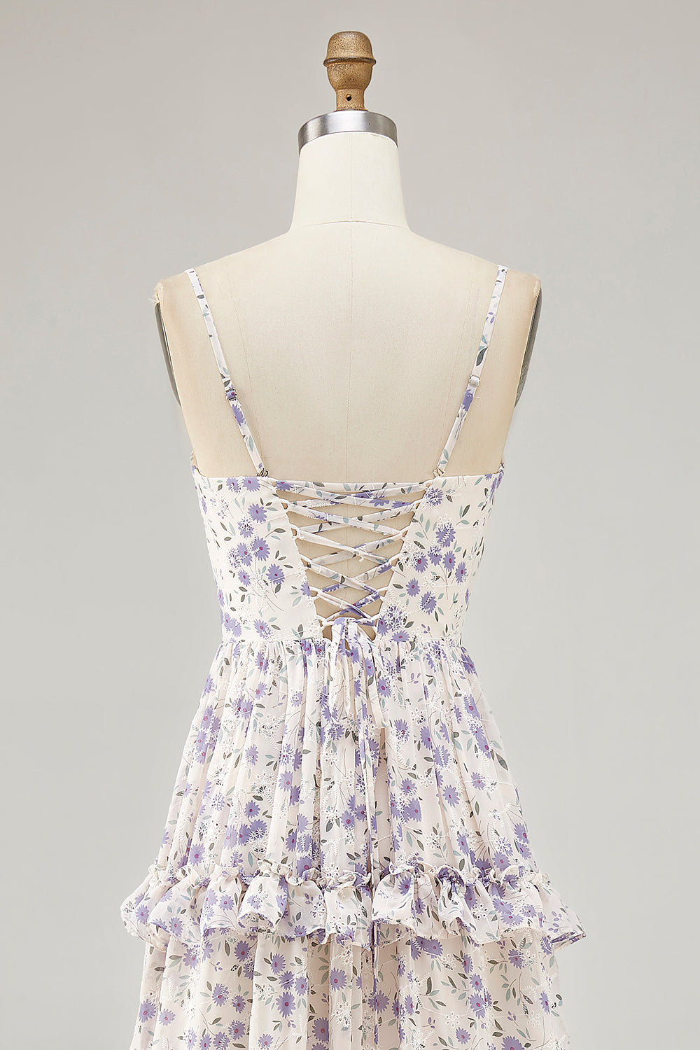 Floral Purple Ruffled Embroidered Cut Out Long Wedding Guest Dress with Slit