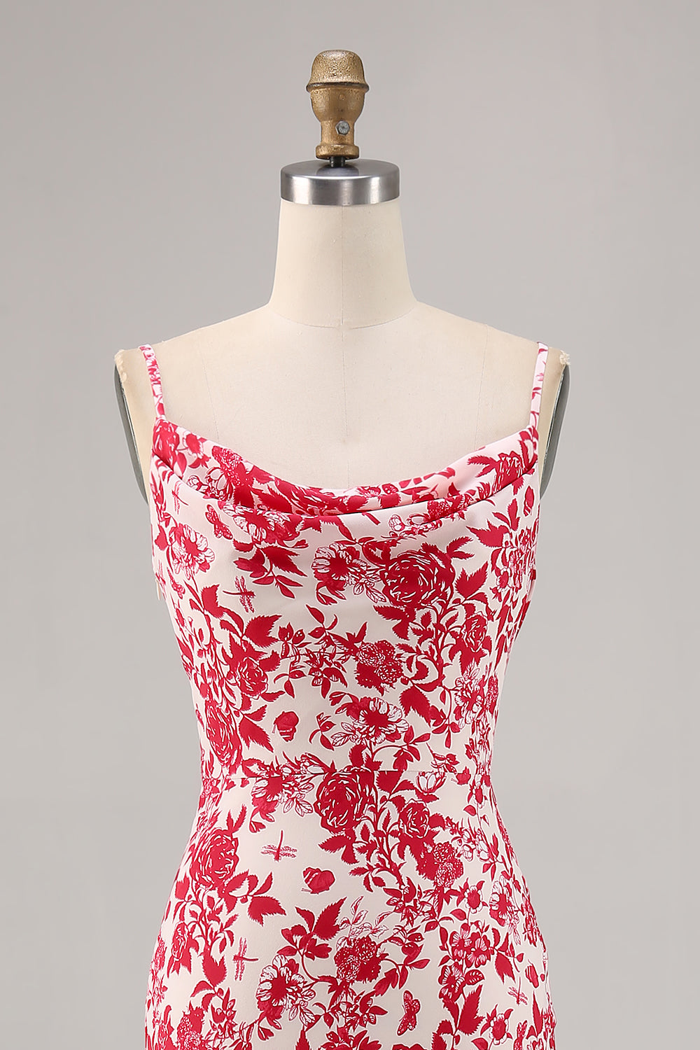 Red Sheath Long Floral Wedding Guest Dress