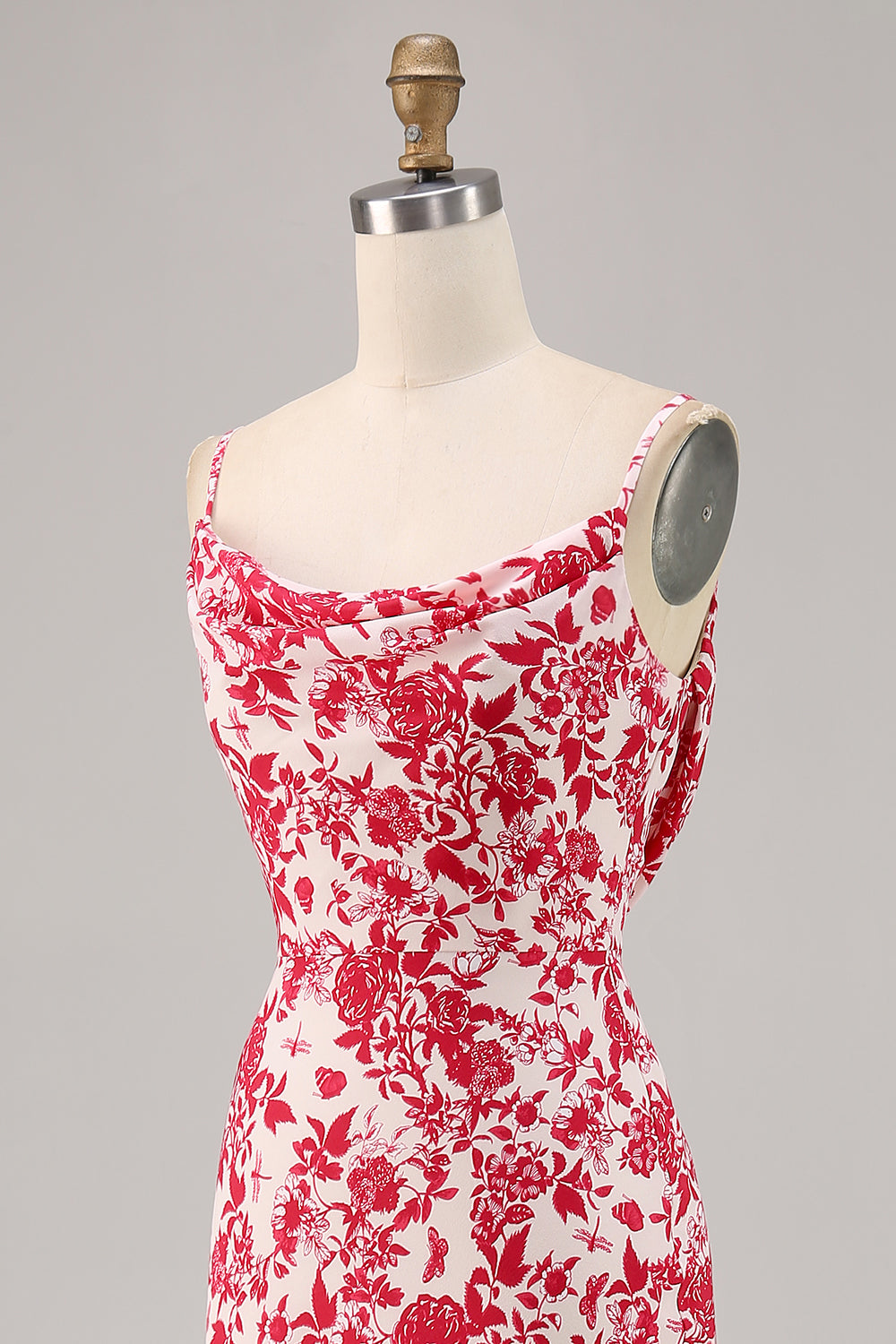 Red Sheath Long Floral Wedding Guest Dress