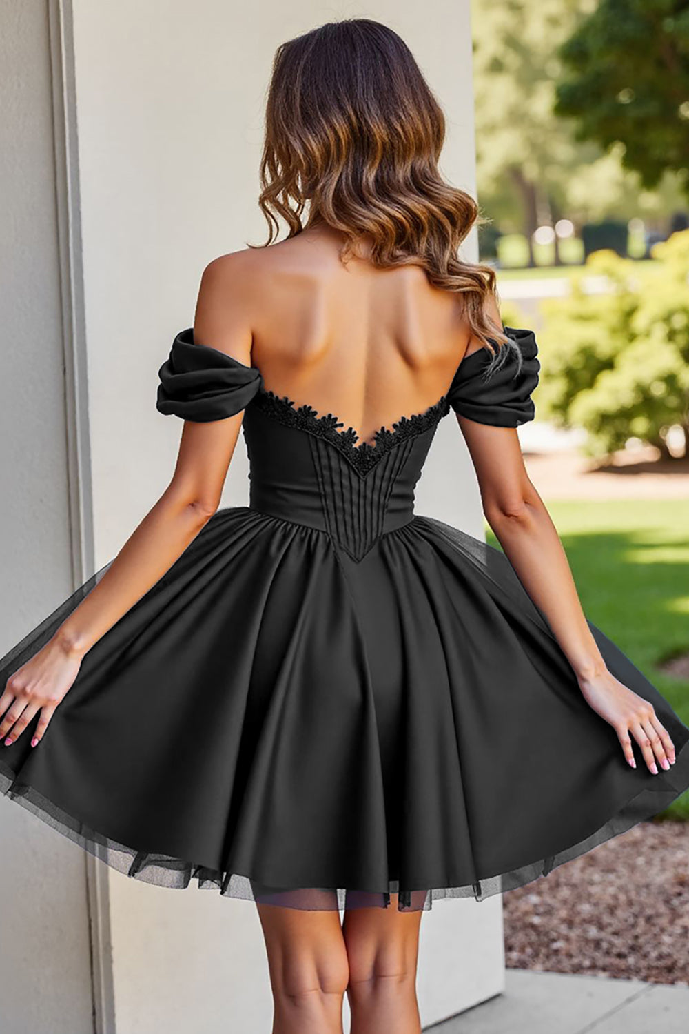 Black Tulle A Line Corset Short Homecoming Dress