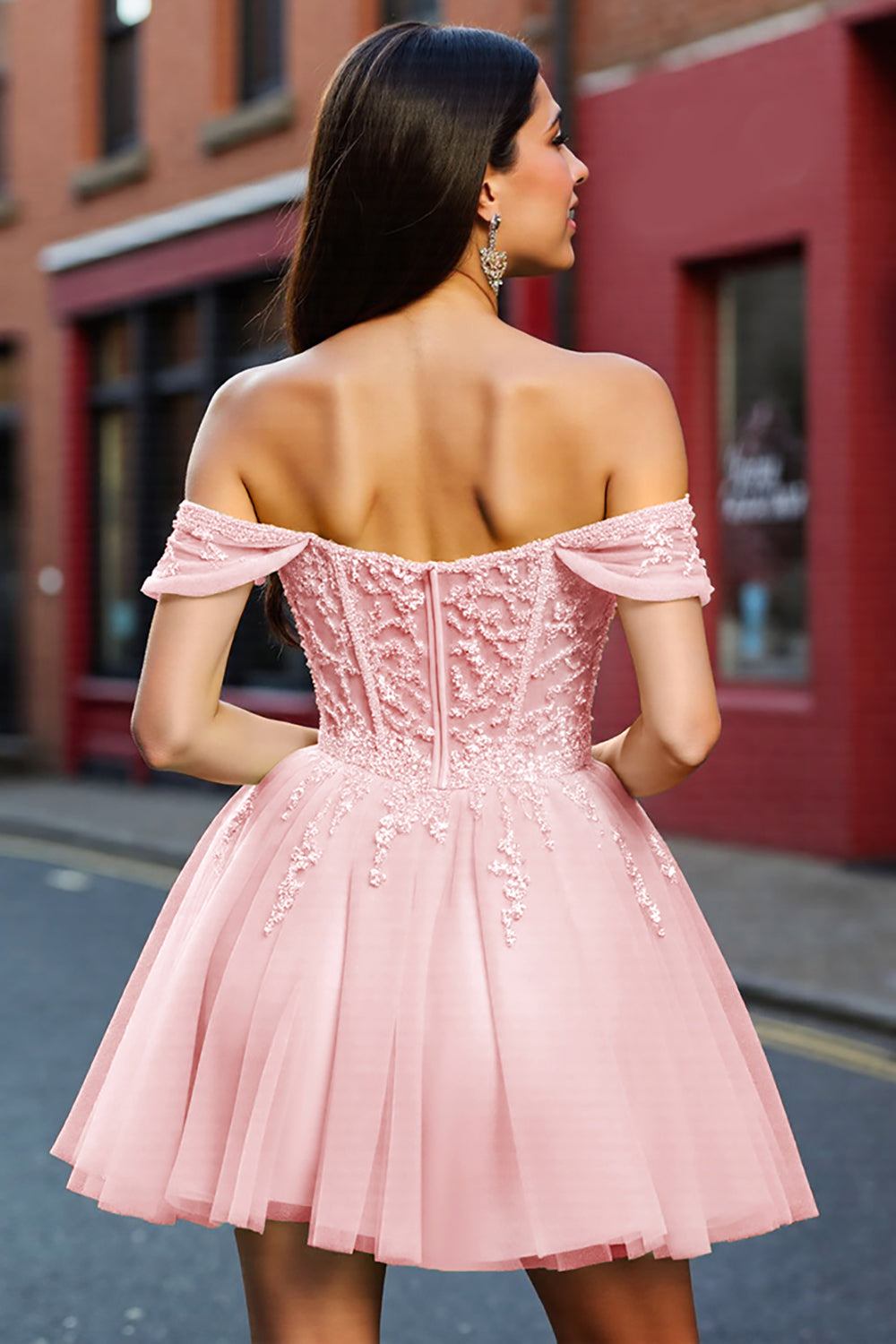 Blush A Line Tulle Short Corset Homecoming Dress with Lace