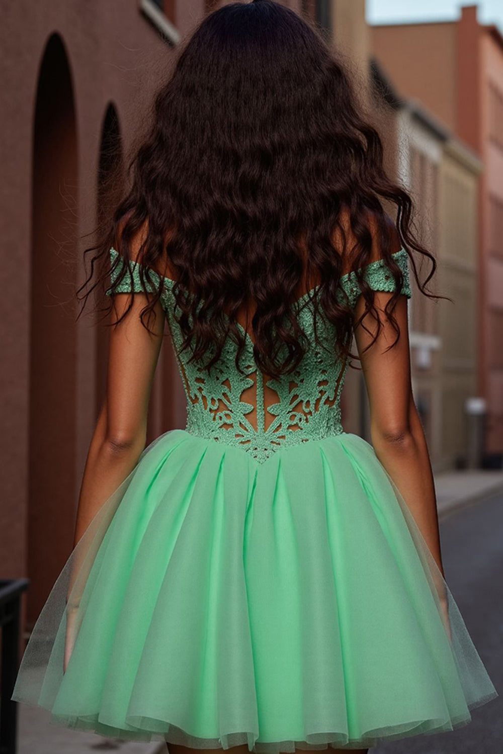 Sparkly Light Green A Line Tulle Corset Short Homecoming Dress with Lace