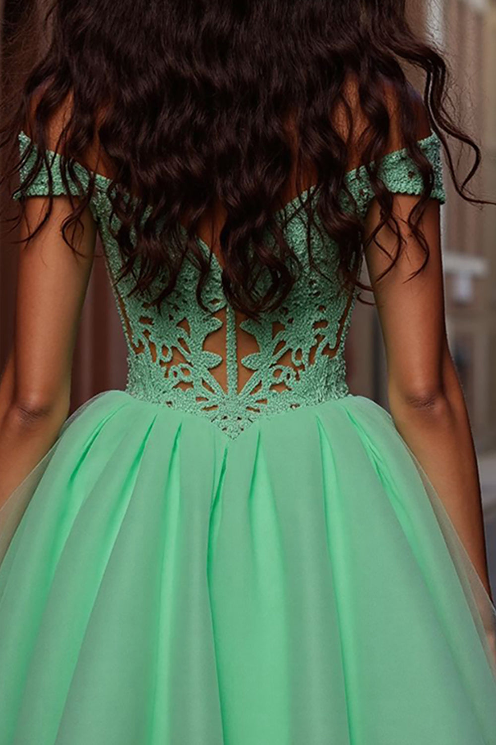 Sparkly Light Green A Line Tulle Corset Short Homecoming Dress with Lace