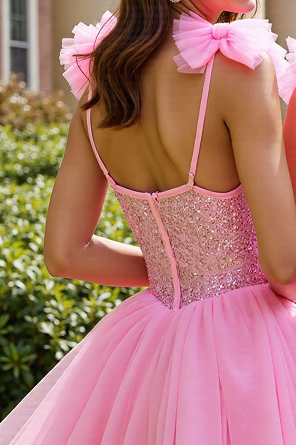 Sparkly Pink A Line Tulle Short Homecoming Dress with Sequins