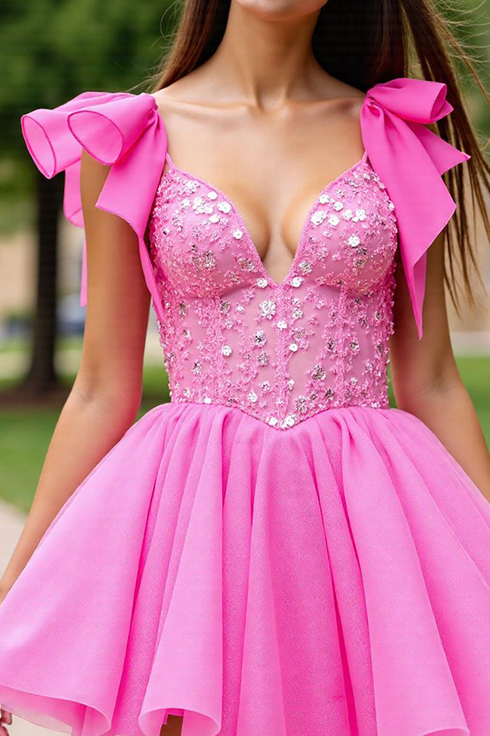 Sparkly Pink Tulle Short Corset Homecoming Dress with Beading